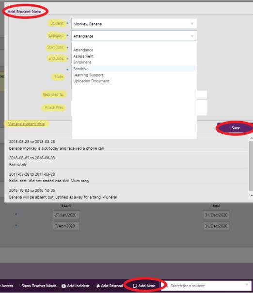 Add Student Note