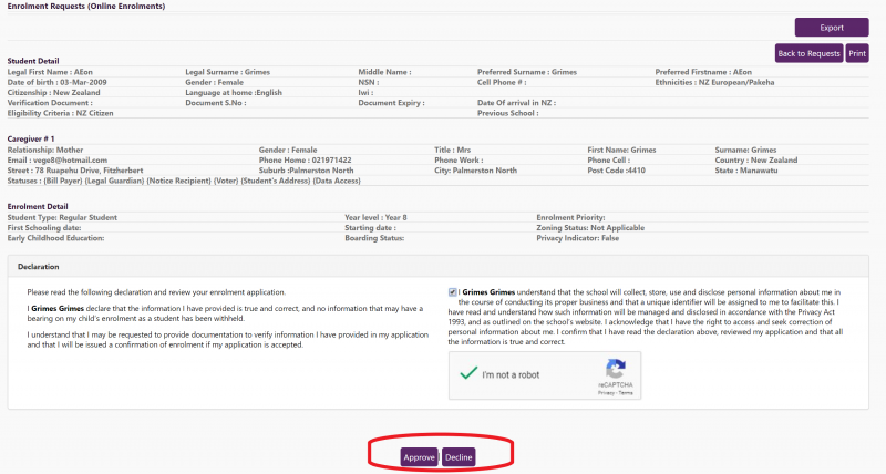 Online Enrolments Approval