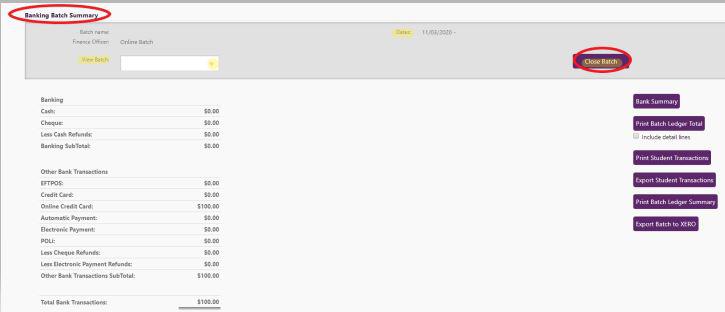 Banking Batch Summary