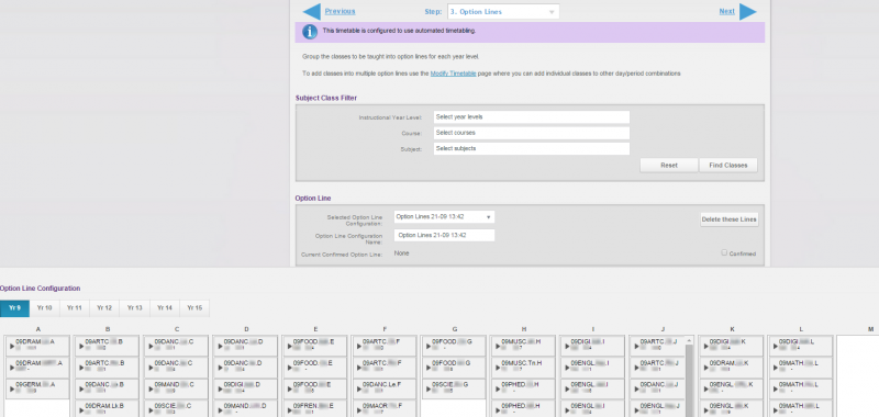 we wanted to show you the filter with Option Lines and versioning for automatic timetabling