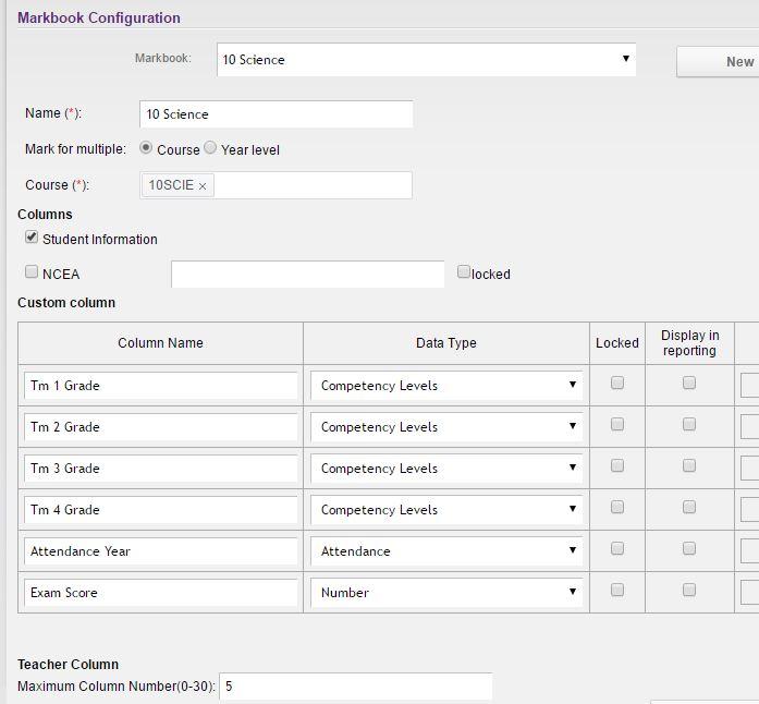 Markbook Configuration