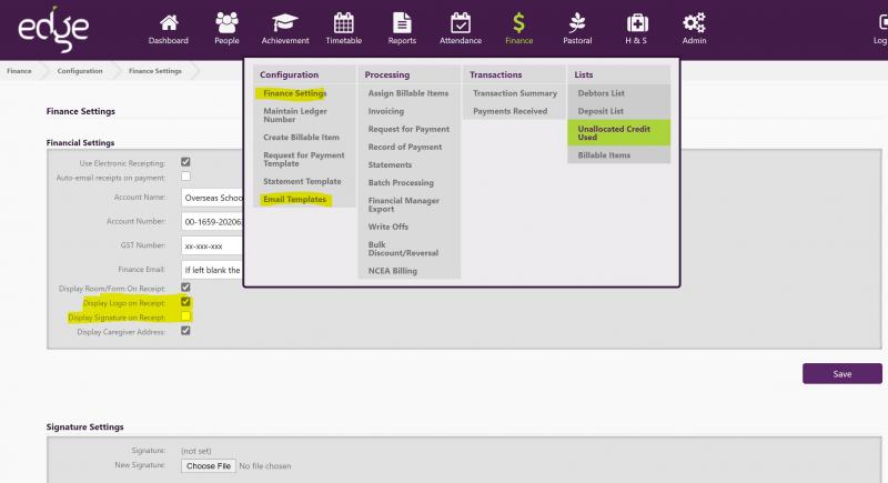 New Finance Menu