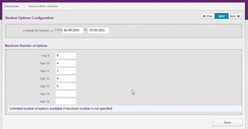 Student Option Configuration