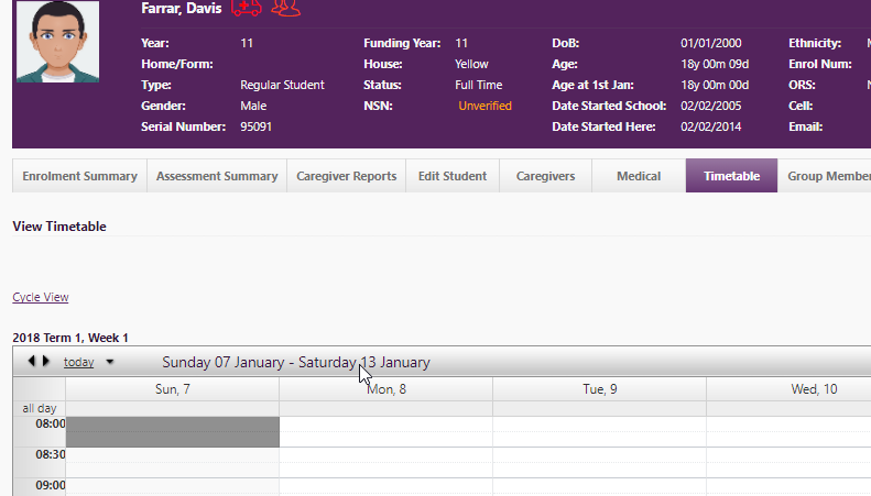 student timetable